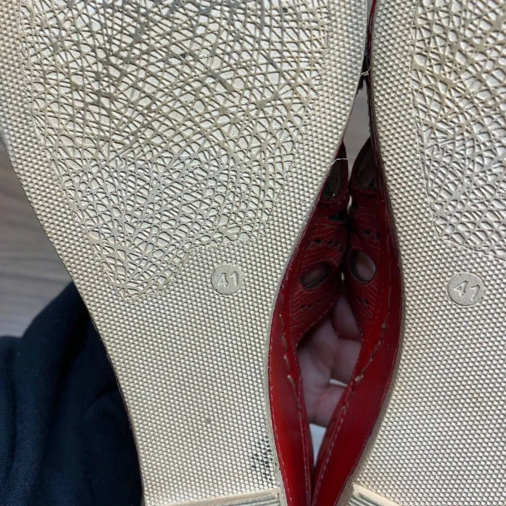 Spring Step Leather Wedge Sandals Labarnas‎ Red Size 41 US 10